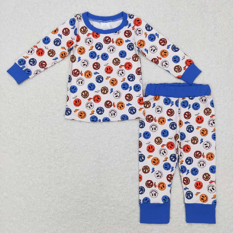 BLP0371 Blue Smile  Cartoon Boys Long Sleeve Pants Outfits Pajamas Tough Men's Tactical