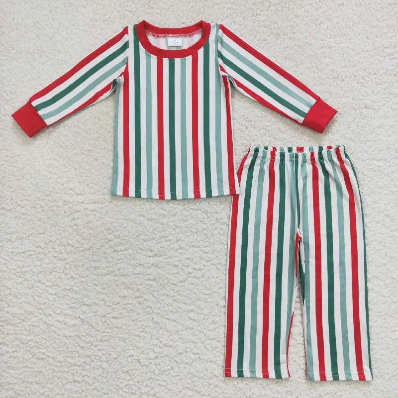 BLP0361  Christmas Red Green Stripes Boys Long Sleeve Pants Outfits Pajamas Refined Men's European