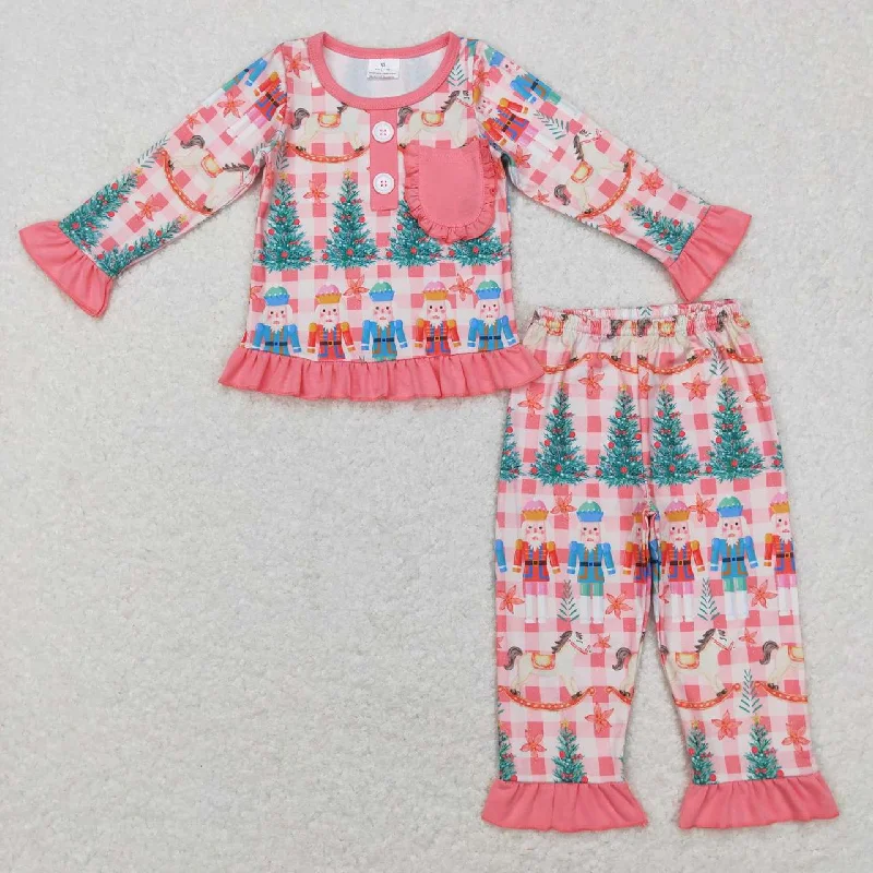 GLP0749 Christmas  Pink tree  Girls Long Sleeve Pants Outfits Pajamas Traditional Men's Country