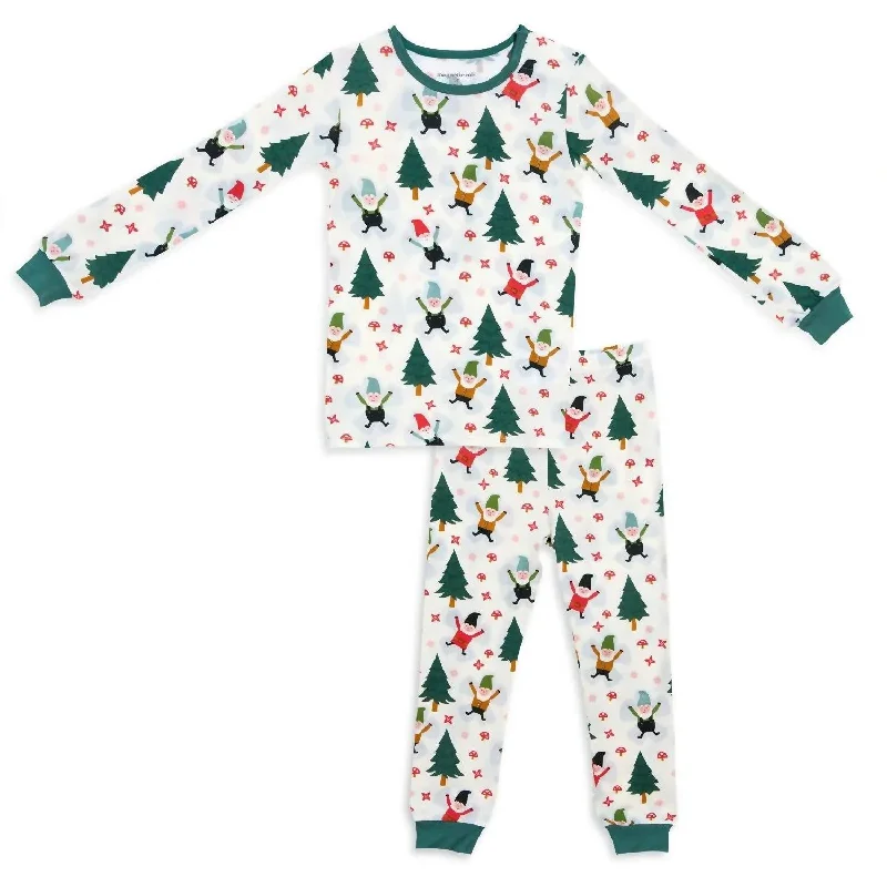 Kid's Gnome For The Holidays 2 Piece Pajama Set In Green Multi Dynamic Men's Moto