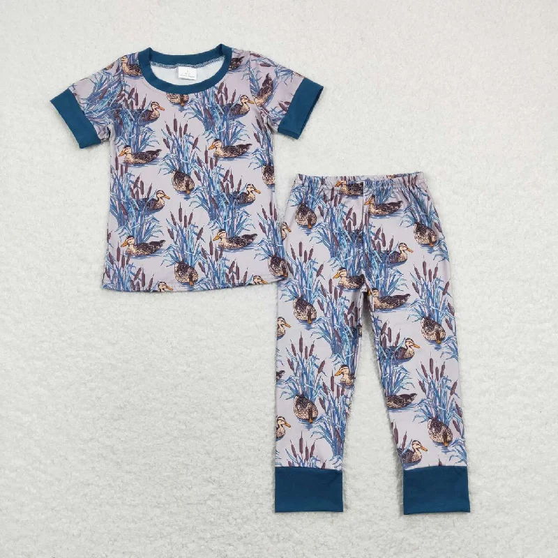 BSPO0280  Blue Duck  Boys Short Sleeve Bell Bottom Pants Outfits Pajamas Edgy Men's Punk