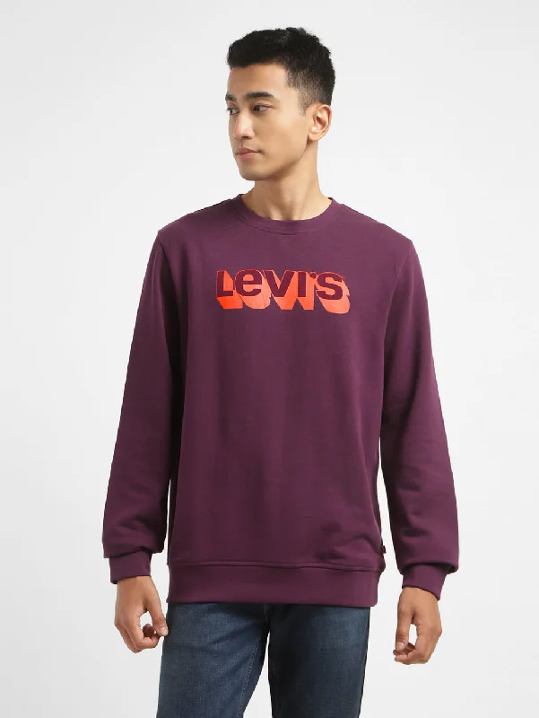 Men's Brand Logo Crew Neck Sweatshirt Sleek Men's Metallic