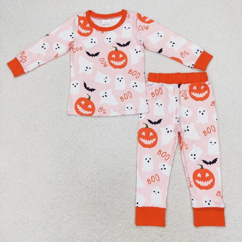 GLP1198 boo Bat Ghost Jack-o '-Lantern Pink Orange long sleeve pants pajamas set girls clothing sets 2024 Confident Men's High