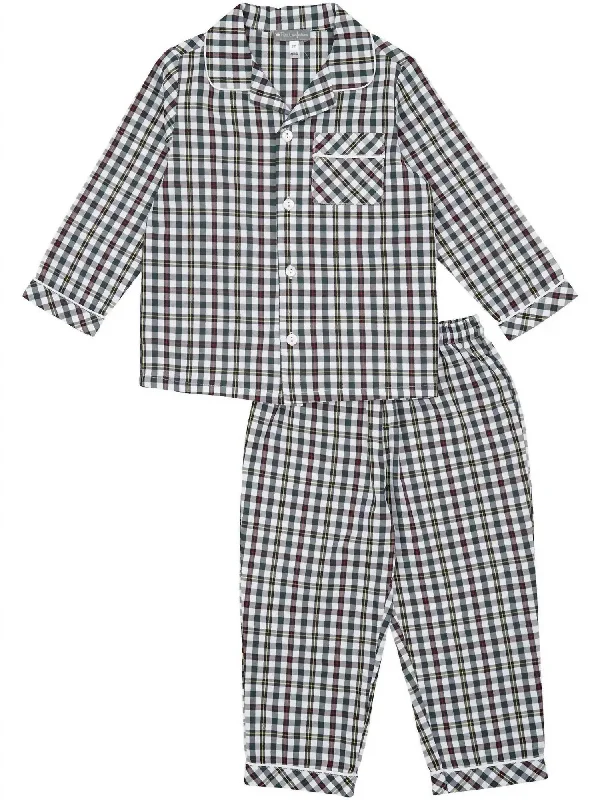 Kids' Plaid Pajamas Set In Green Bohemian Men's Free