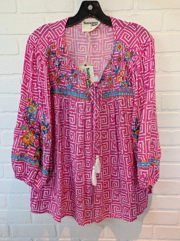 Pink & White Top 3/4 Sleeve Savanna Jane, Size M Trendy Men's Scandinavian