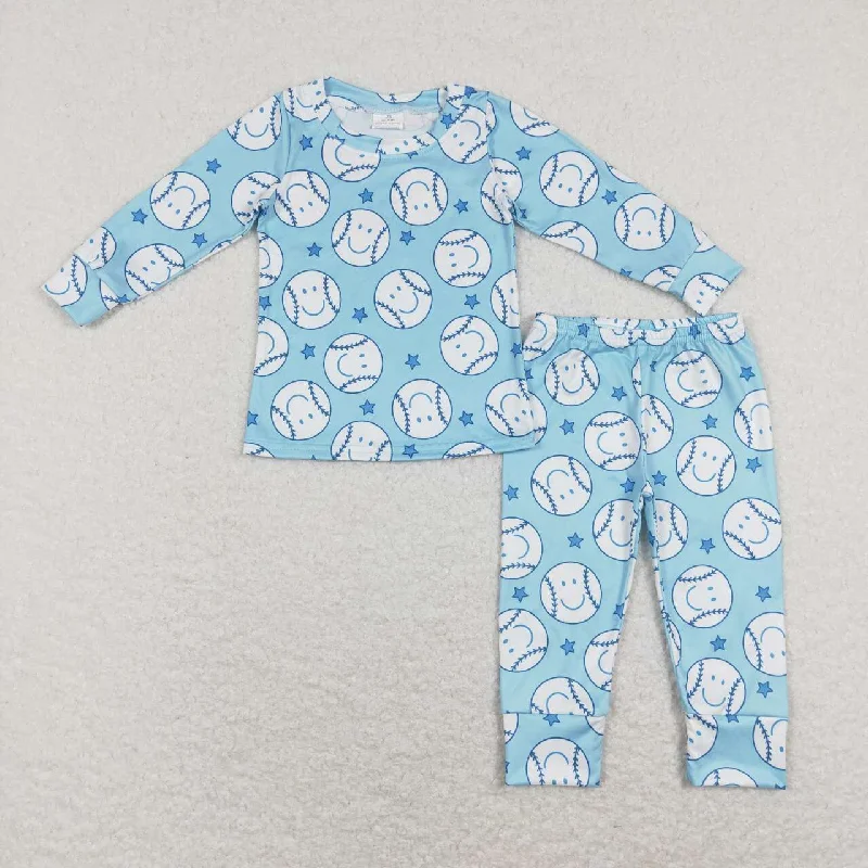 BLP0424 Blue Softball Boys Long Sleeve Pants Outfits Pajamas Traditional Men's Country