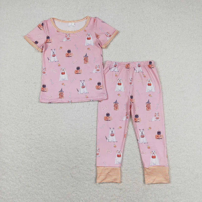 GSPO1538 Jack-o '-lantern puppy pink short-sleeved pants pajamas set girls clothing sets 3 years Rugged Men's Outdoor 