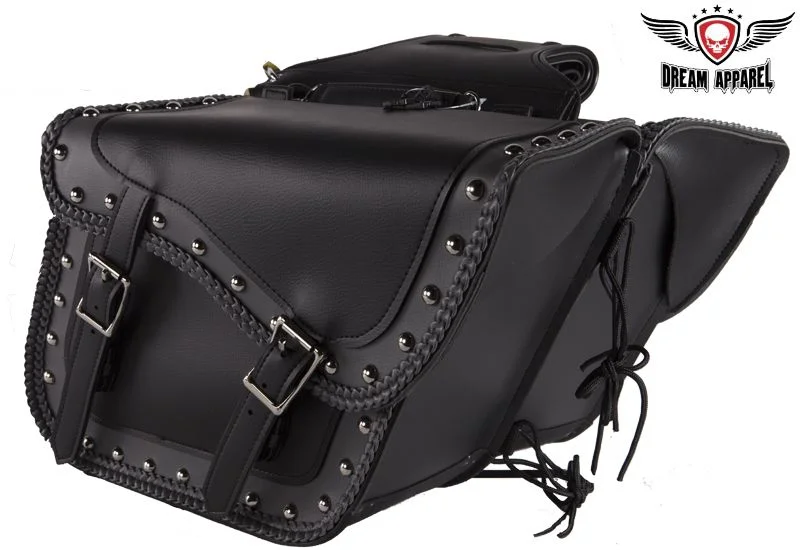 Black/Gray Studded Saddlebags 4059 Masculine Men's Thick