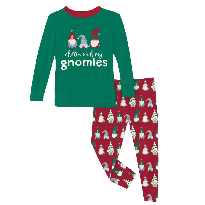 Kids' Long Graphic Tee Sleeve Pajama Set In Crimson Gnomes Cool Men's Skate