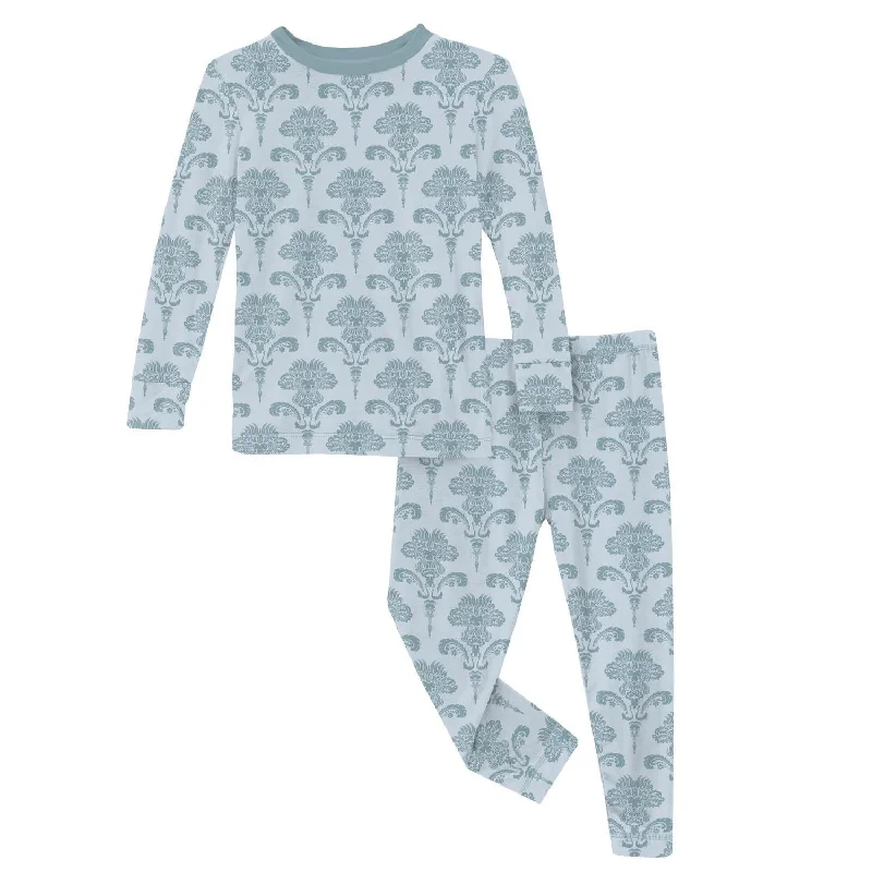 Kids' Long Sleeve Pajama Set In Illusion Blue Damask Youthful Men's Pop