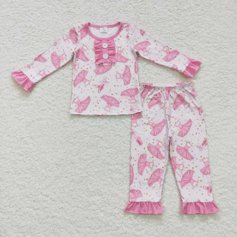 GLP0737 Pink Dance Princess Girls Long Sleeve Pants Outfits Pajamas Practical Men's Quick