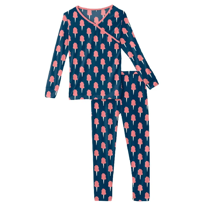 Kid's Print Long Sleeve Kimono Pajama Set In Navy Cotton Candy Street