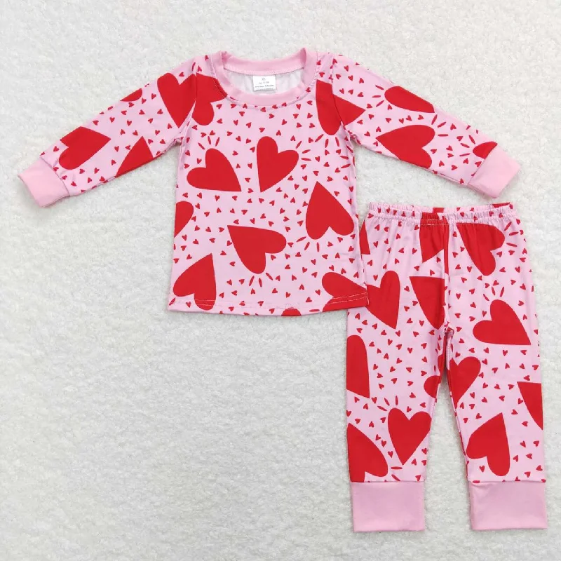 GLP1038  Valentine Love red pink Girls Long Sleeve Pants Outfits Pajamas Modern Men's 