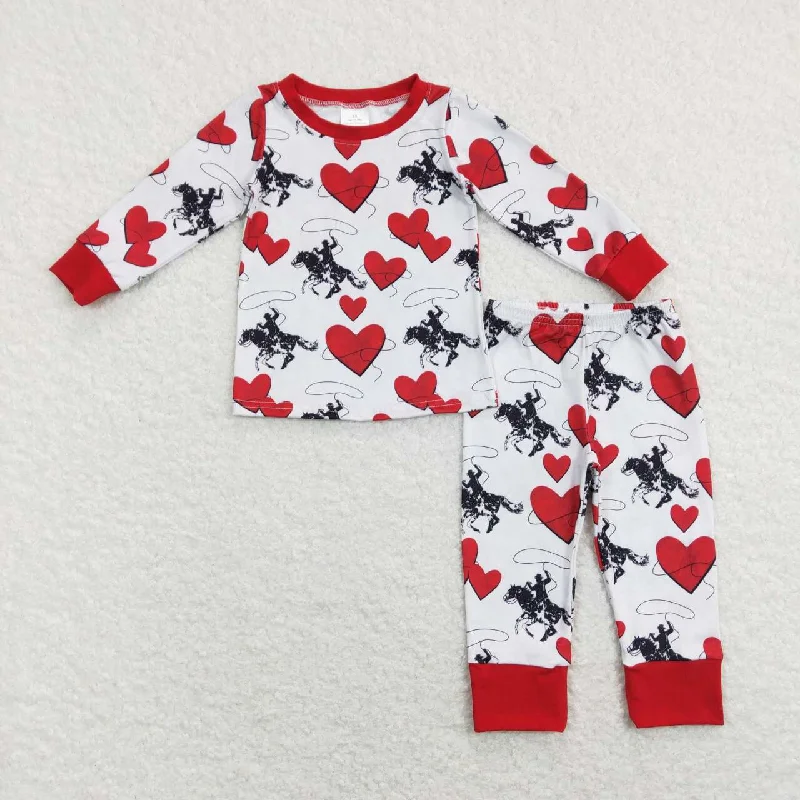 BLP0455 Valentine Red Rodeo cowboy Boys Long Sleeve Pants Outfits Pajamas Cool Men's Skate