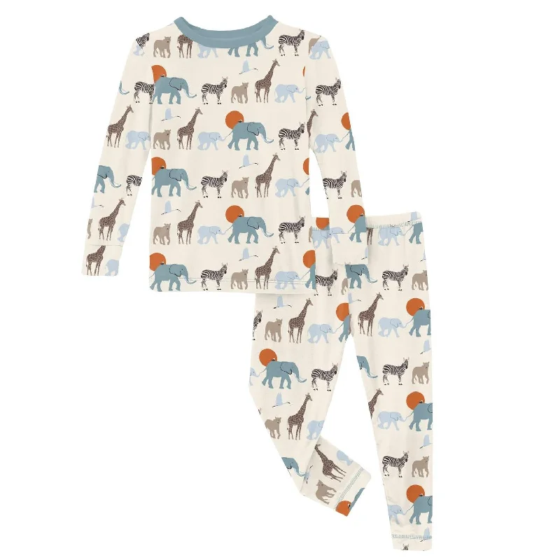 Kids' Print Long Sleeve Pajama Set In Natural Just So Animals Vacation