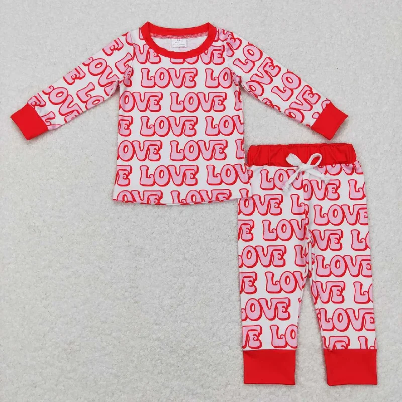 BLP0416  Valentine Pink Love  Girls Long Sleeve Pants Outfits Pajamas Street