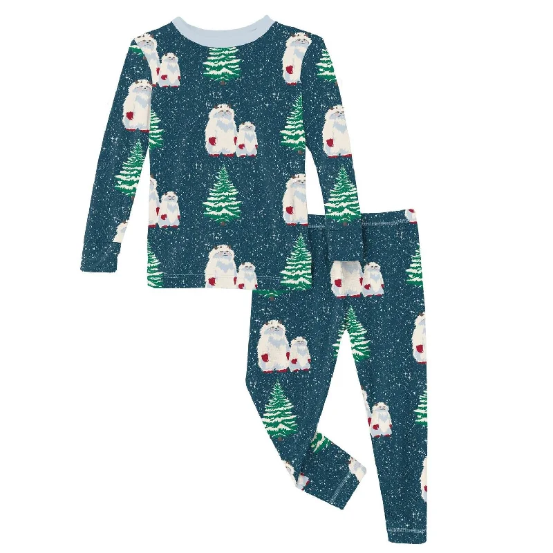 Kids' Print Long Sleeve Pajama Set In Peacock Yeti Hip Men's Retro