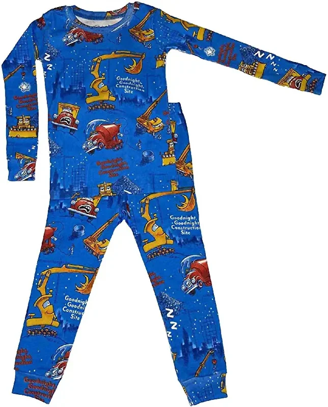 Boy's Goodnight, Goodnight Construction Site Pajamas In Dark Blue Luxurious Men's High