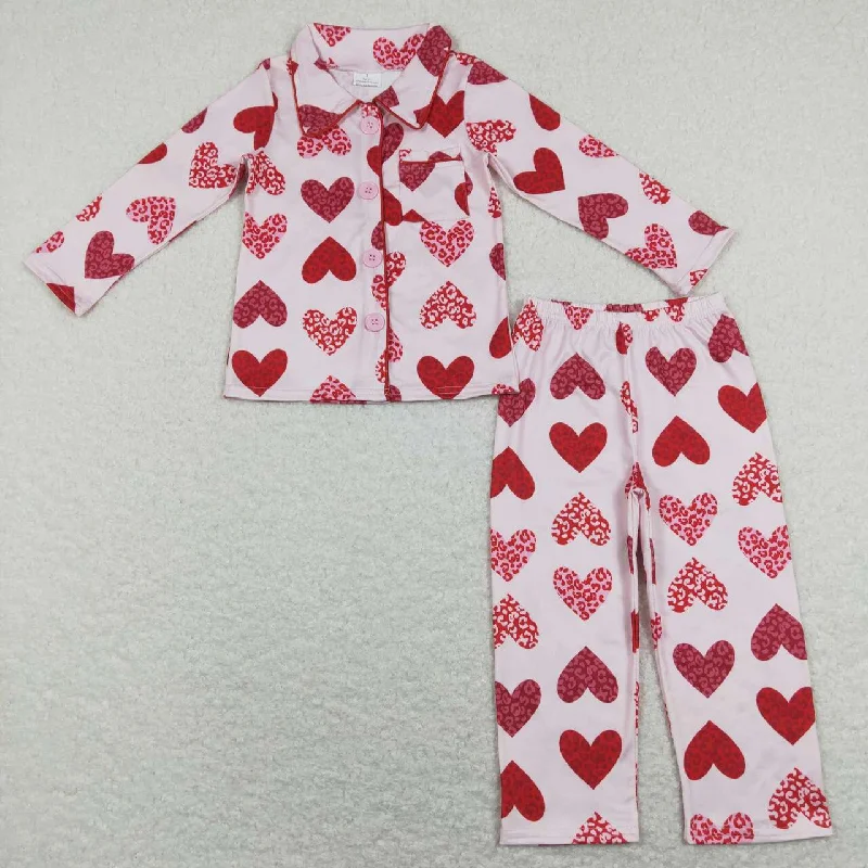 GLP1136 Valentine Love Pink Collar Girls Long Sleeve Pants Outfits Pajamas Earthy Men's Sustainable 