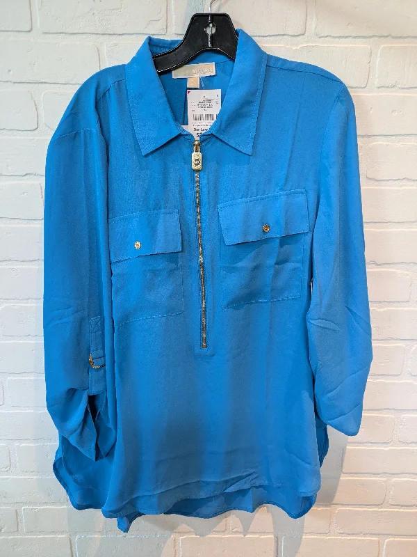 Blue Top Long Sleeve Michael By Michael Kors, Size Xl Polished Men's Satin