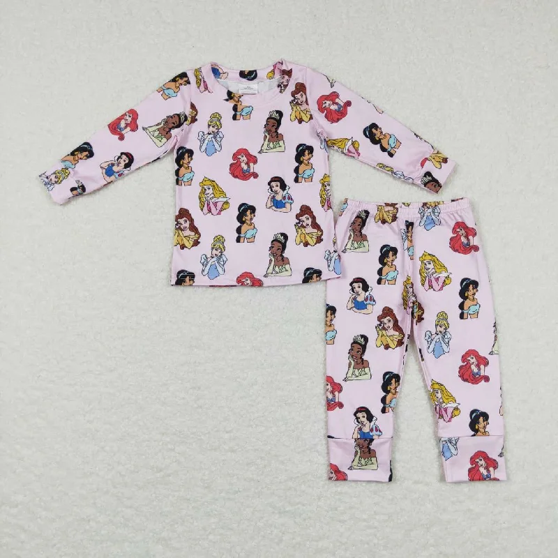 GLP0970  Pink Princess Cartoon Girls Long Sleeve Pants Outfits Pajamas Practical Men's Multi