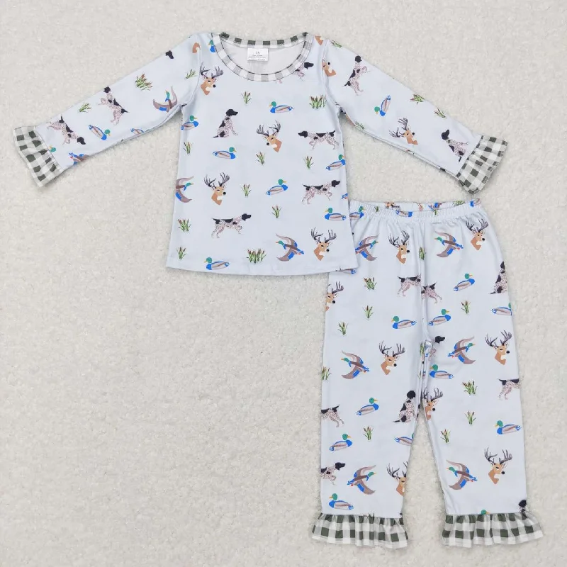 GLP0974 Blue Deer Dog Duck Girls Long Sleeve Pants Outfits Pajamas Confident Men's Power