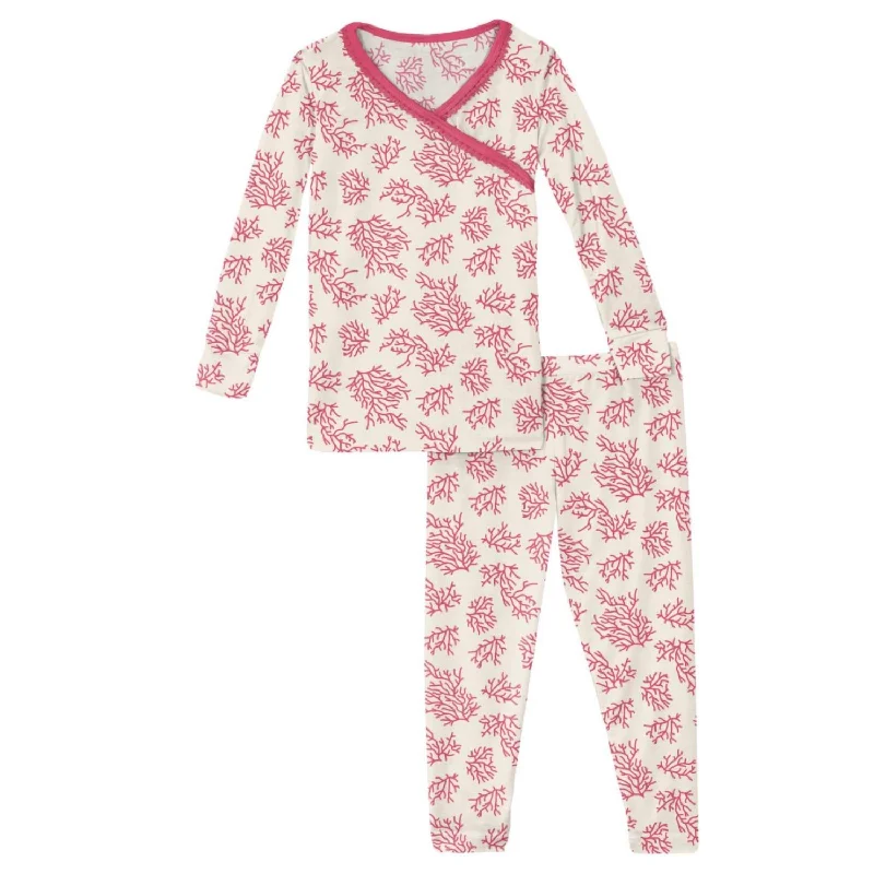 Kids' Print Long Sleeve Kimono Pajama Set In Natural Coral Bold Men's Statement