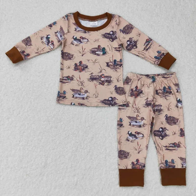 BLP0336 Brown Duck   Girls Long Sleeve Pants Outfits Pajamas Elegant Men's Formal 