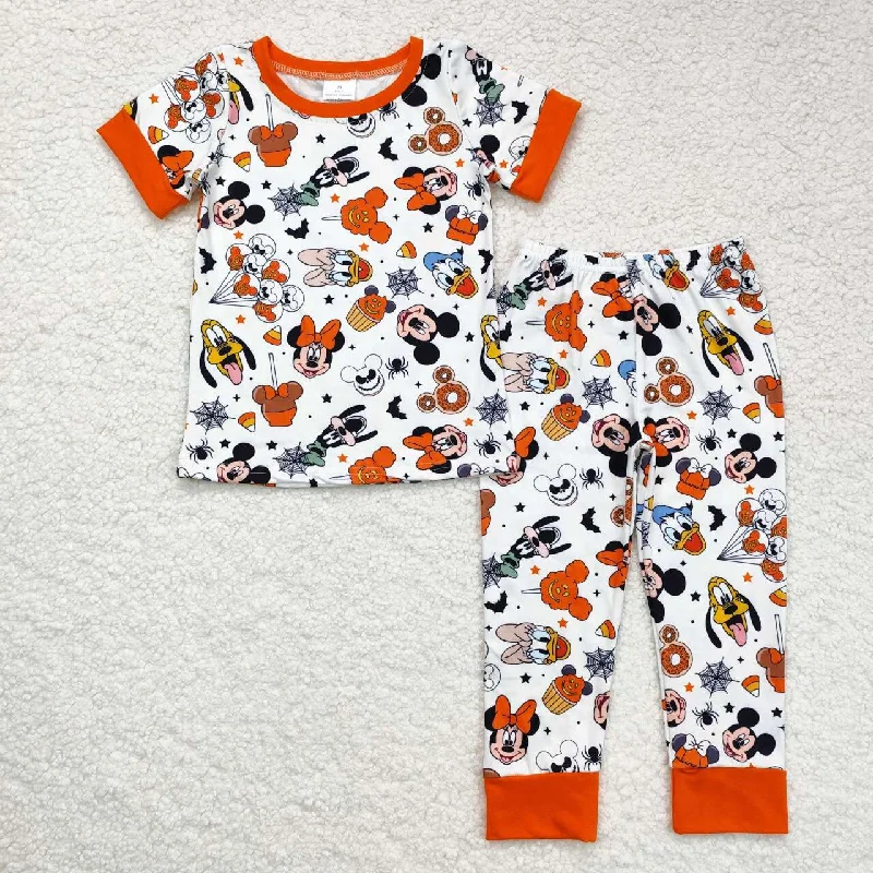 BSPO0390 Mickey Donut Spider Bat Orange and white short-sleeved pant pajamas set Unique Men's Upcycled