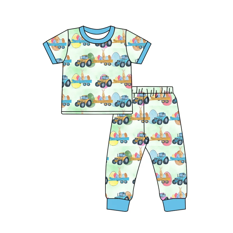 preorder BSPO0300 Easter Blue Rabbit Boys Short Sleeve Pants Outfits Pajamas Street