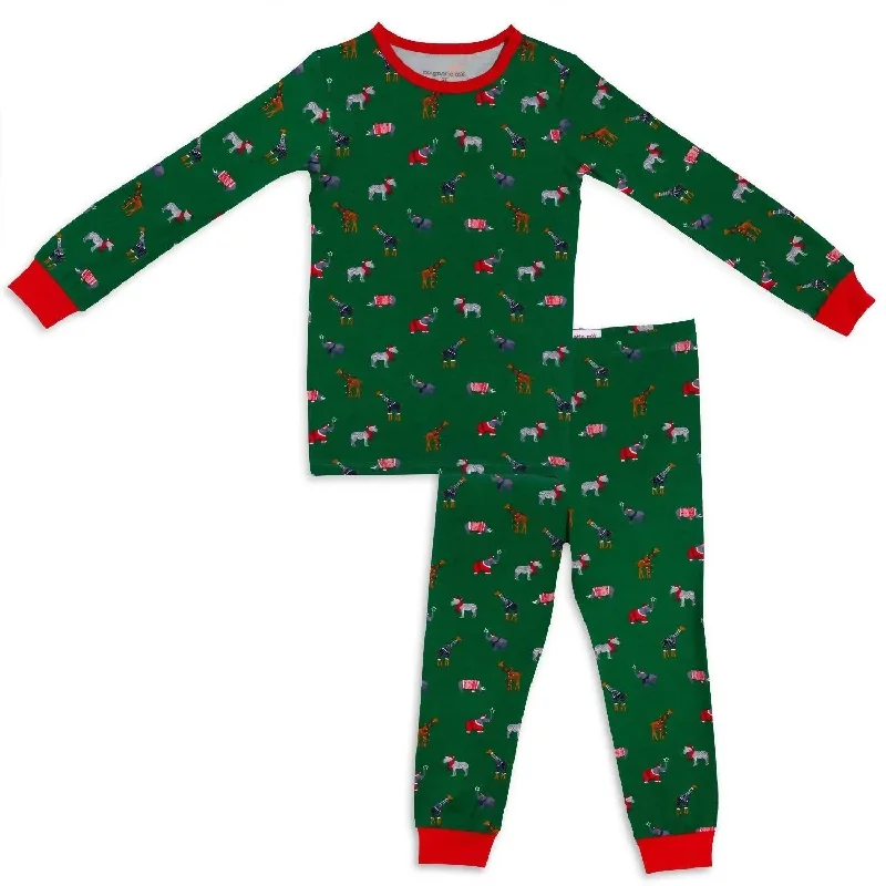 Kid's Jungle Bells 2 Piece Toddler Pajama Set In Green Sporty Men's Athleisure 